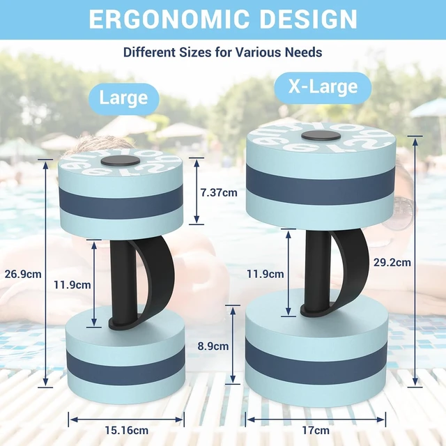 Alt view image 5 of 7 - Sportneer Water Weights Aquatic Exercise Dumbbells Water Dumbbell Aerobics Workouts Set of 2 EVA Foam Pool Weights Dumbbells Set Aqua Fitness Barbells Equipment for Water Aerobics Weight Loss