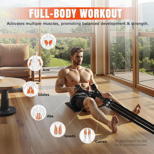 Alt view image 2 of 7 - HPYGN Rowing Resistance Bands, Best Replacement for Rowing Machine, Home Gym Workout Equipment for Arms, Shoulders, Core, Back, Glutes and Legs, Rowing Workout, Cardio, Low-Impact, Portable Home Gym