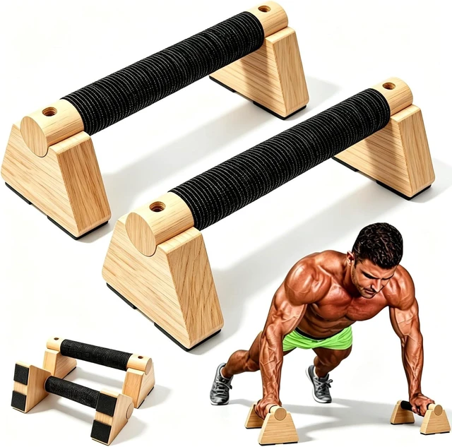 Main image of Wooden Parallettes Bars - 2 PCS Wood Push Up Bars Non-Slip Base