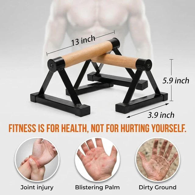 Alt view image 5 of 7 - TOPZEA Wood Parallettes, Steel Push Up Bars for Calisthenics, 600 lbs