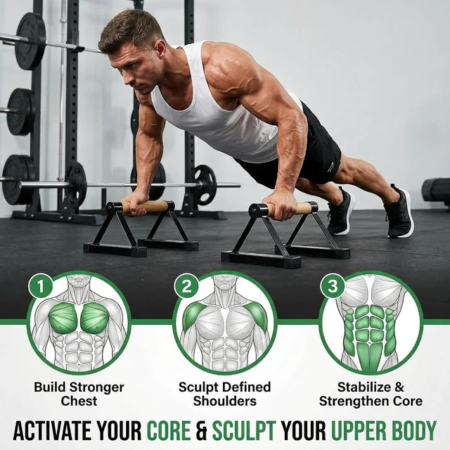 Alt view image 6 of 7 - TOPZEA Wood Parallettes, Steel Push Up Bars for Calisthenics, 600 lbs