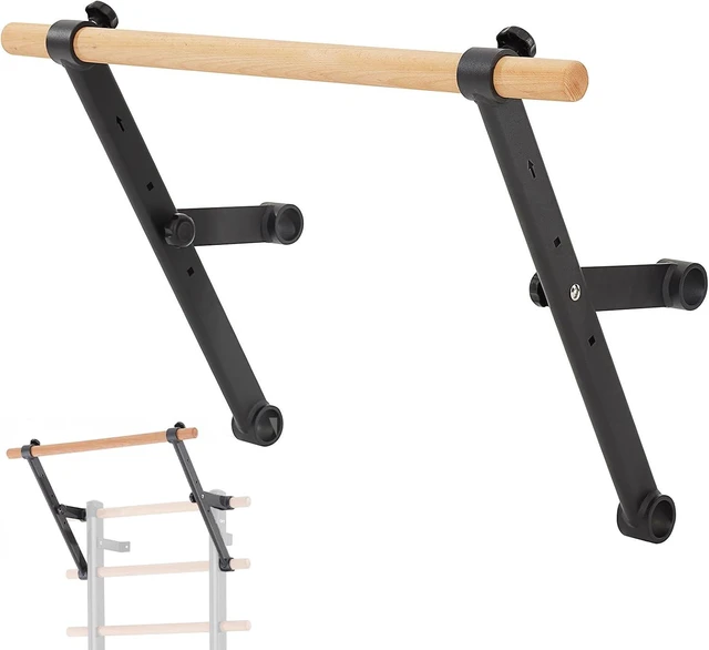 Main image of DHT Wood Stall Bar, Swedish Ladder Suspension Trainer with 9 Strategic Rods, for Home, Gym, School and Clinics, Black