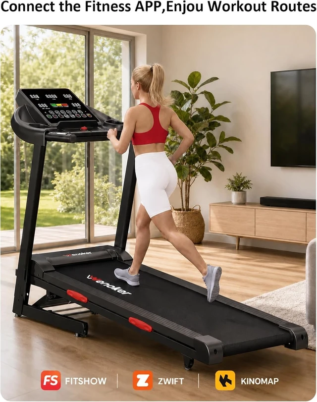 Alt view image 3 of 7 - WENOKER Treadmill for Home, Folding Treadmill with 15% Auto Incline,3.0HP Folding Treadmill with App,12 Workout Programs, Max 8.7 MPH Running Machine, 300 LBS Capacity