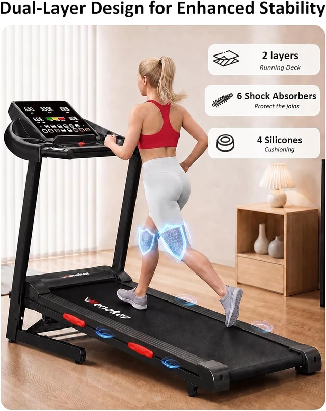 Alt view image 5 of 7 - WENOKER Treadmill for Home, Folding Treadmill with 15% Auto Incline,3.0HP Folding Treadmill with App,12 Workout Programs, Max 8.7 MPH Running Machine, 300 LBS Capacity