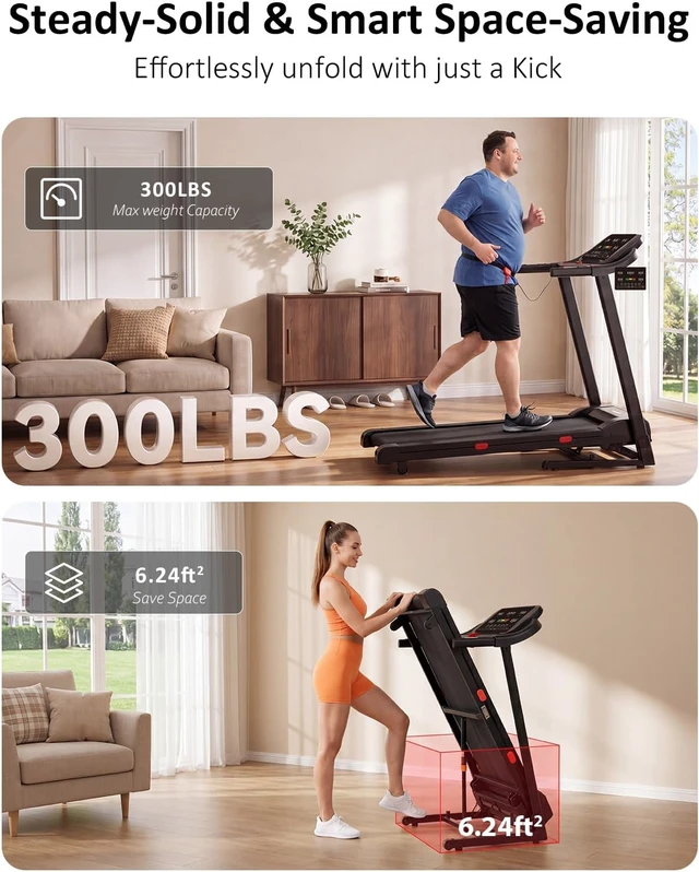 Alt view image 6 of 7 - WENOKER Treadmill for Home, Folding Treadmill with 15% Auto Incline,3.0HP Folding Treadmill with App,12 Workout Programs, Max 8.7 MPH Running Machine, 300 LBS Capacity
