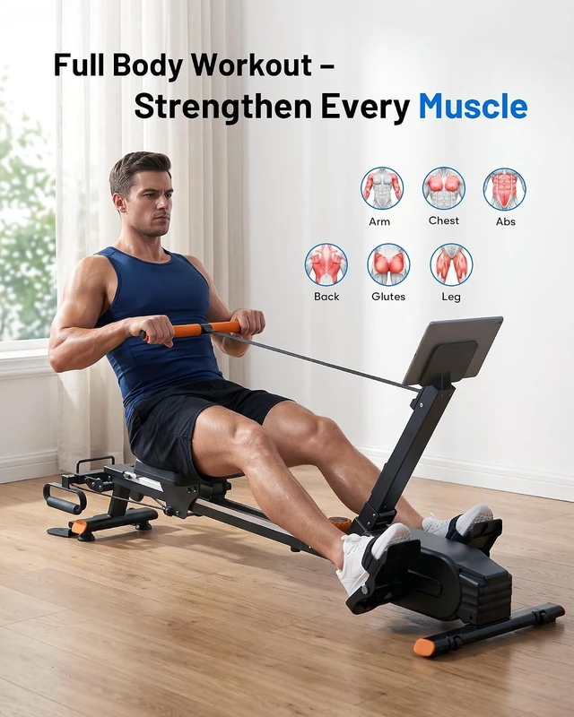 Alt view image 4 of 7 - 2026update Magnetic Rowing Machines for Home,Rower Machine with 16 Levels,Powerful Silent Magnetic Resistance,350lbs Weight Capacity,LCD Monitor,Silent Rail System,Row Machine for Home Gym Exercise