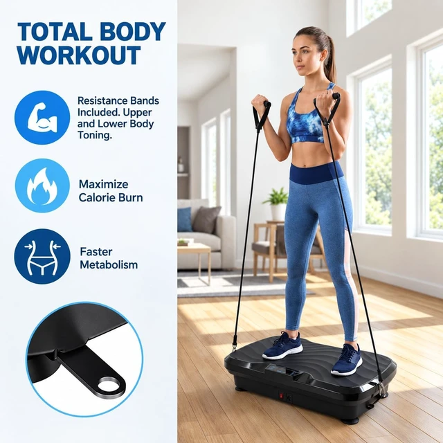 Alt view image 3 of 7 - BARWING Vibration Plate Exercise Machine with Bands, 150 Speeds, Remote