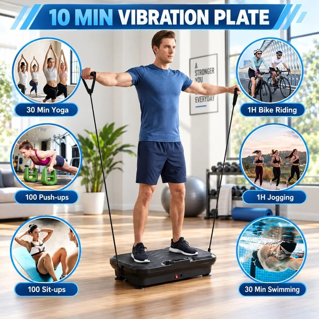 Alt view image 4 of 7 - BARWING Vibration Plate Exercise Machine with Bands, 150 Speeds, Remote
