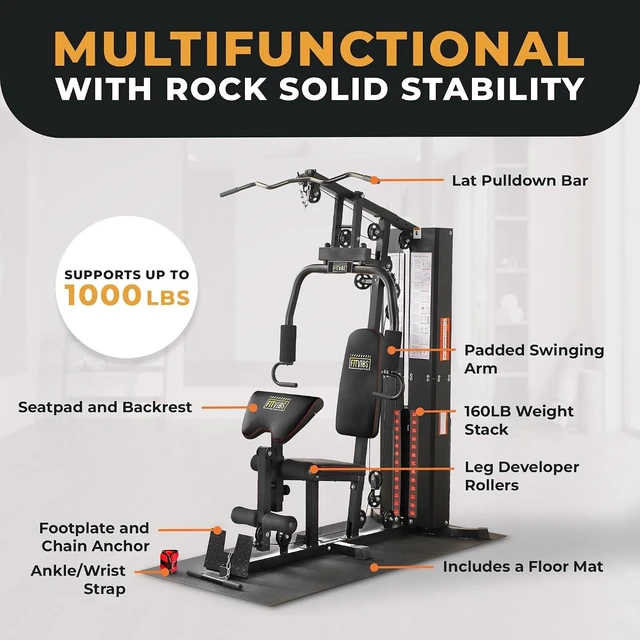 Alt view image 2 of 7 - BalanceFrom Multifunctional Home Gym Machine with Floor Mat, 160LBS Weights