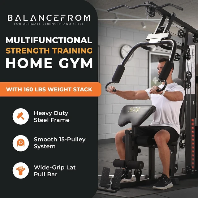 Alt view image 5 of 7 - BalanceFrom Multifunctional Home Gym Machine with Floor Mat, 160LBS Weights