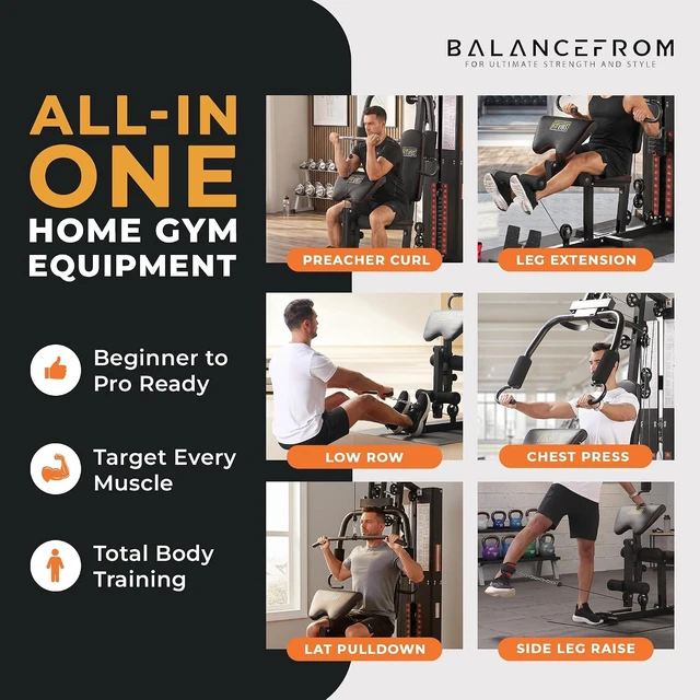 Alt view image 3 of 7 - BalanceFrom Multifunctional Home Gym Machine with Floor Mat, 160LBS Weights