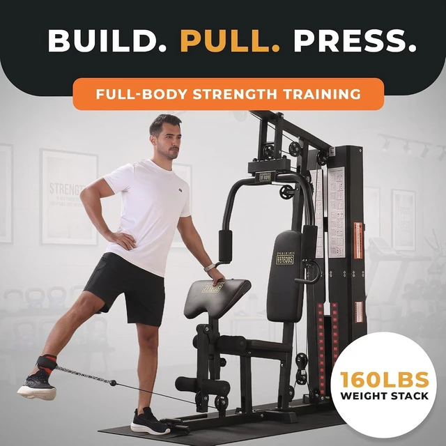 Alt view image 4 of 7 - BalanceFrom Multifunctional Home Gym Machine with Floor Mat, 160LBS Weights