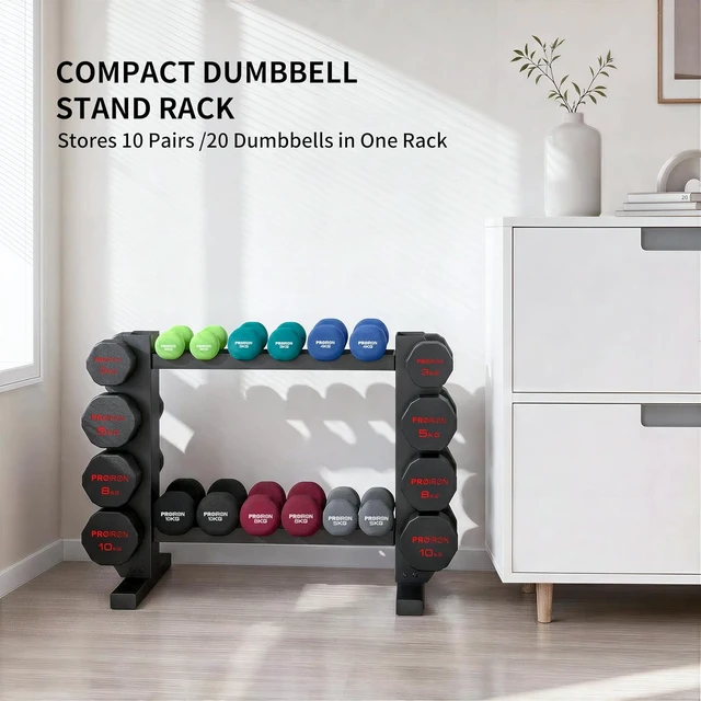 Alt view image 2 of 7 - PROIRON 2-4 Tier Compact Dumbbell Weight Rack, Safety Base, One-Piece Steel