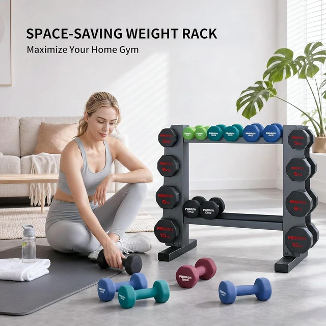 Alt view image 6 of 7 - PROIRON 2-4 Tier Compact Dumbbell Weight Rack, Safety Base, One-Piece Steel
