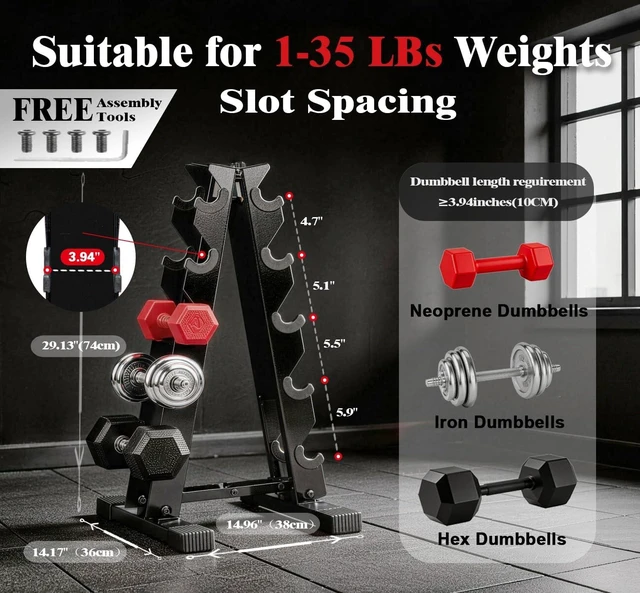 Alt view image 4 of 7 - Dumbbells Rack Stand Only 5 Tier Weight Rack for Dumbbell Set Home Gym - 260 LBS Capacity - Steel A-Frame Dumbbells Storage Space Saving Folds Up Design (No Dumbbells Rack Only)