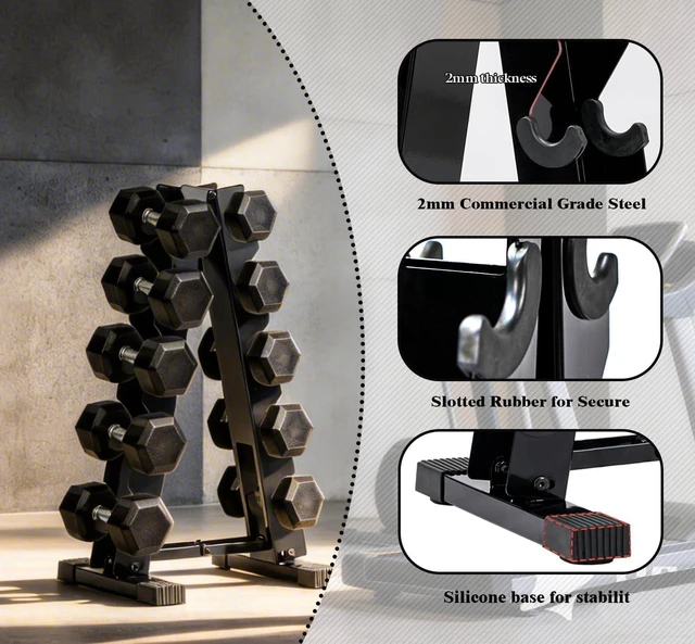 Alt view image 5 of 7 - Dumbbells Rack Stand Only 5 Tier Weight Rack for Dumbbell Set Home Gym - 260 LBS Capacity - Steel A-Frame Dumbbells Storage Space Saving Folds Up Design (No Dumbbells Rack Only)