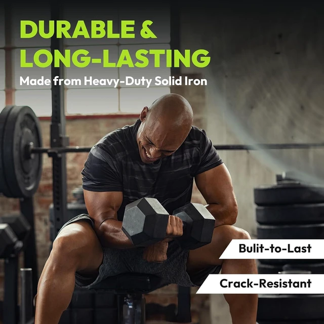 Alt view image 7 of 7 - HANDBODE Hex Dumbbell Set of 2, Rubber Encased Fixed Dumbbells, 2.5-65 lb