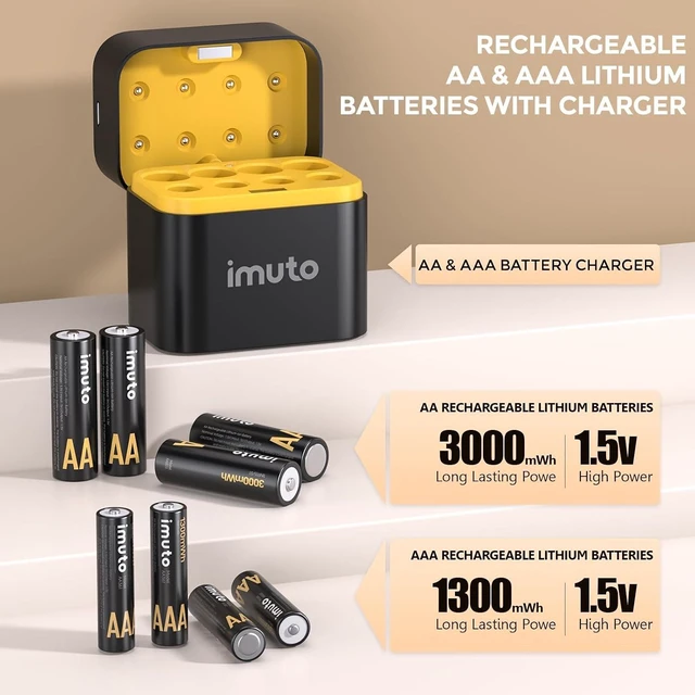 Alt view image 2 of 7 - imuto 1.5V 4AA 4AAA Lithium Rechargeable Batteries 8 Pack Fast Charger