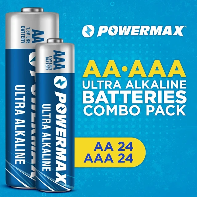 Alt view image 3 of 6 - Powermax Alkaline Batteries 48-Count Combo Pack (24 Double AA, 24 Triple AAA), Ultra Long Lasting Battery for Home and Office, 10-Year Shelf Life, Reclosable Packaging