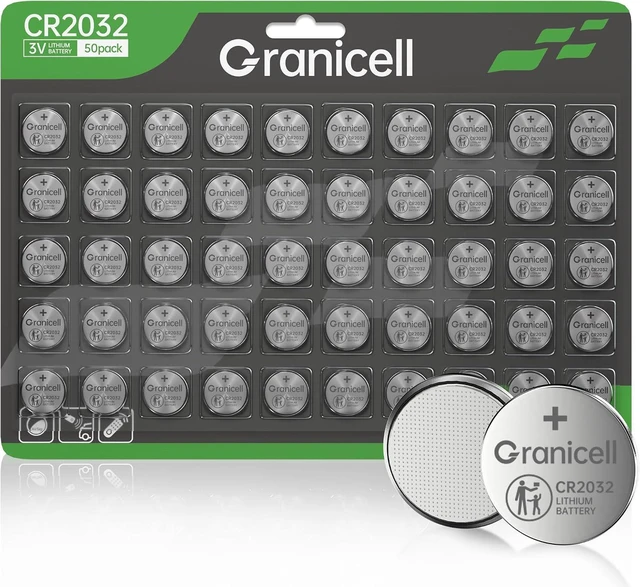 Main image of Granicell CR2032 Battery Compatible with AirTag 2032 Lithium 3V Coin Battery for Child Safety, Suitable for Key Fobs, Smart Sensors, Scales, Candles and More 50 Count