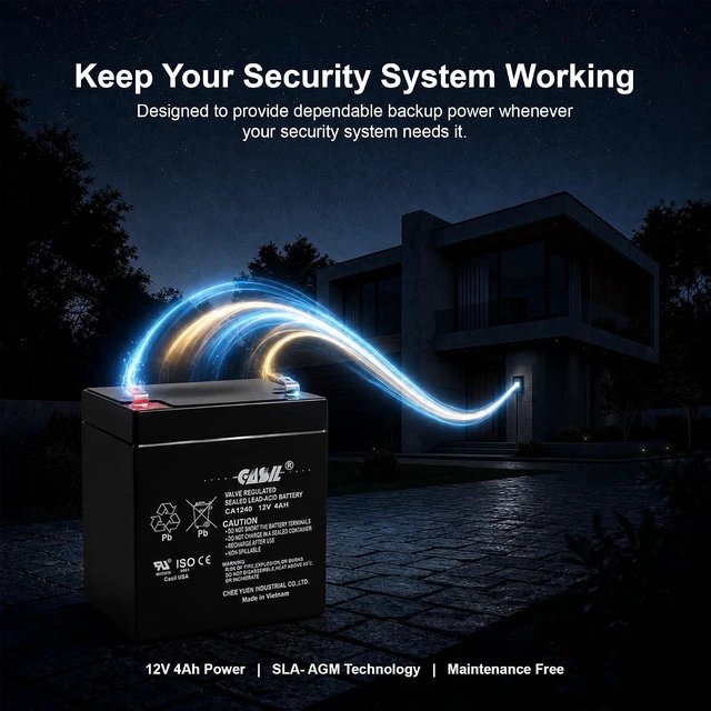 Alt view image 4 of 7 - Casil CA-1240 12V 4Ah Sealed Lead-Acid Battery Replacement for Fire & Security Alarm Systems, ADI Ademco 467 Home Alarm Battery, 12 Volt 4 Amp Rechargeable Backup Power Pack