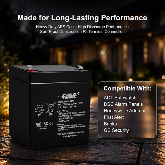 Alt view image 5 of 7 - Casil CA-1240 12V 4Ah Sealed Lead-Acid Battery Replacement for Fire & Security Alarm Systems, ADI Ademco 467 Home Alarm Battery, 12 Volt 4 Amp Rechargeable Backup Power Pack