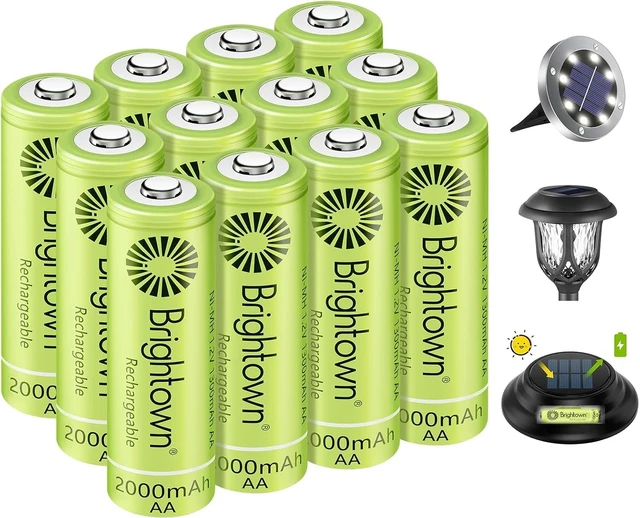 Main image of Brightown 12 Pack NiMH Rechargeable AA Batteries for Solar Lights, 2000mAh