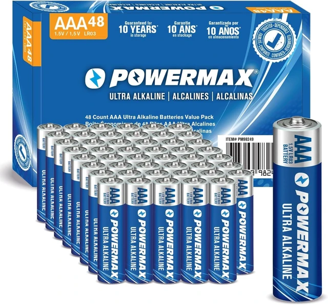 Main image of Powermax 48-Count Triple AAA Batteries, Ultra Long Lasting Alkaline Battery for Home and Office, 10-Year Shelf Life, Reclosable Packaging