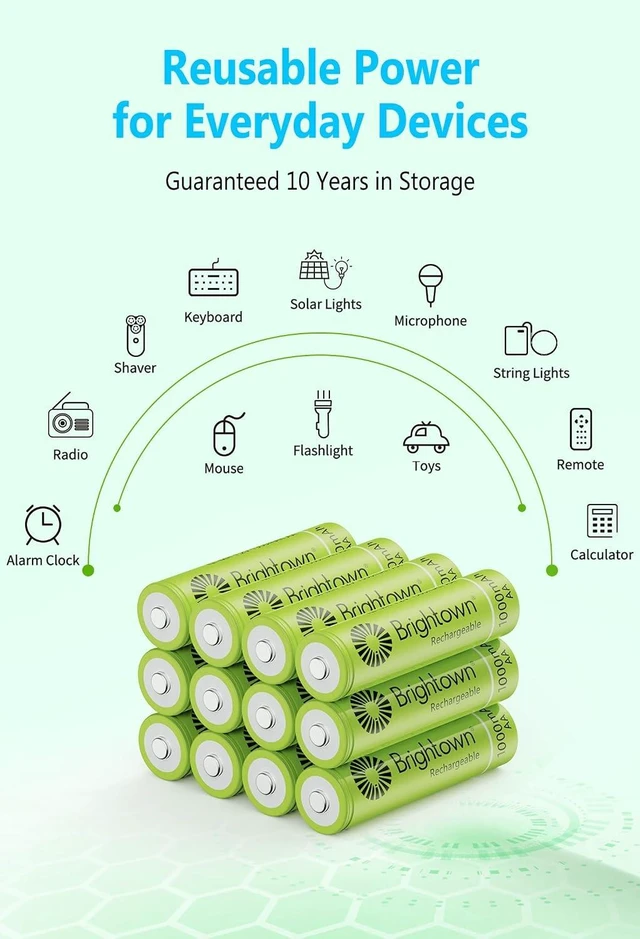 Alt view image 4 of 7 - Brightown 12 Pack NiMH Rechargeable AA Batteries for Solar Lights, 2000mAh