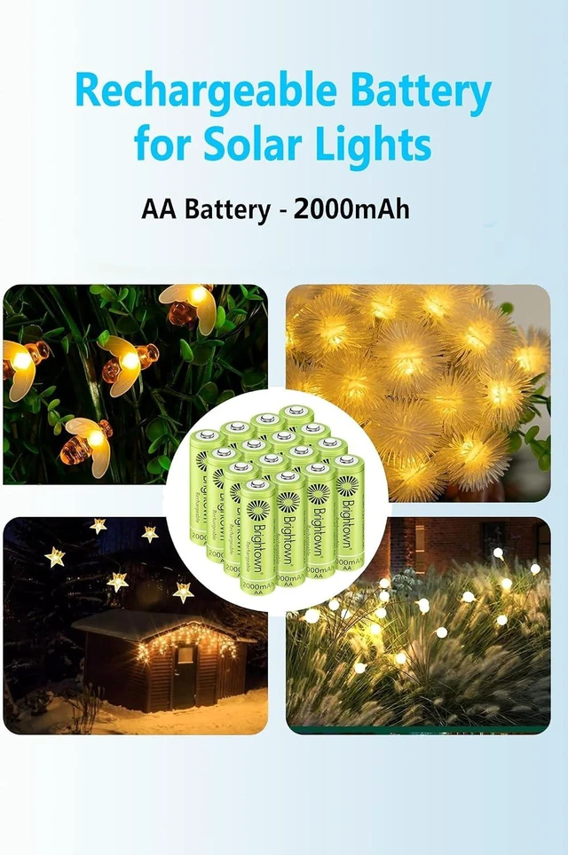 Alt view image 5 of 7 - Brightown 12 Pack NiMH Rechargeable AA Batteries for Solar Lights, 2000mAh