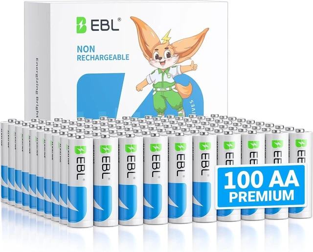 Main image of EBL AA Alkaline Batteries 100 Pack, 1.5V Long-Lasting Double A Battery
