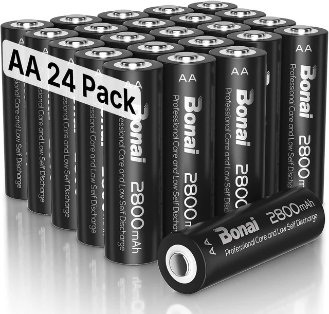 Main image of BONAI Rechargeable AA Batteries High-Capacity 2800mAh, Recharge up to 1200x Times, NiMH Battery Low Self Discharge Pre-Charge Double AA Battery 24 Count