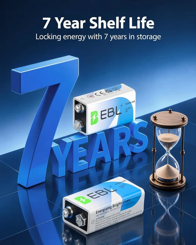 Alt view image 4 of 7 - EBL 9 Volt Batteries 12 Pack, 7-Year Shelf Life, Long-Lasting Alkaline
