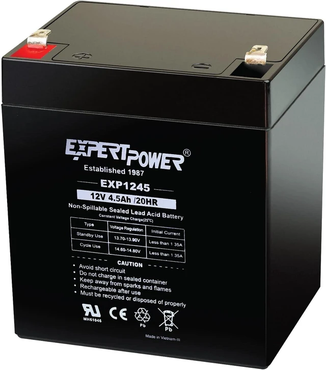 Main image of ExpertPower EXP1245-12V 4.5Ah Rechargeable SLA Battery for Security System, UPS, Garage Door Opener Replacement, Fire Alarm Batteries, Sealed Lead Acid, 12V Battery Backup