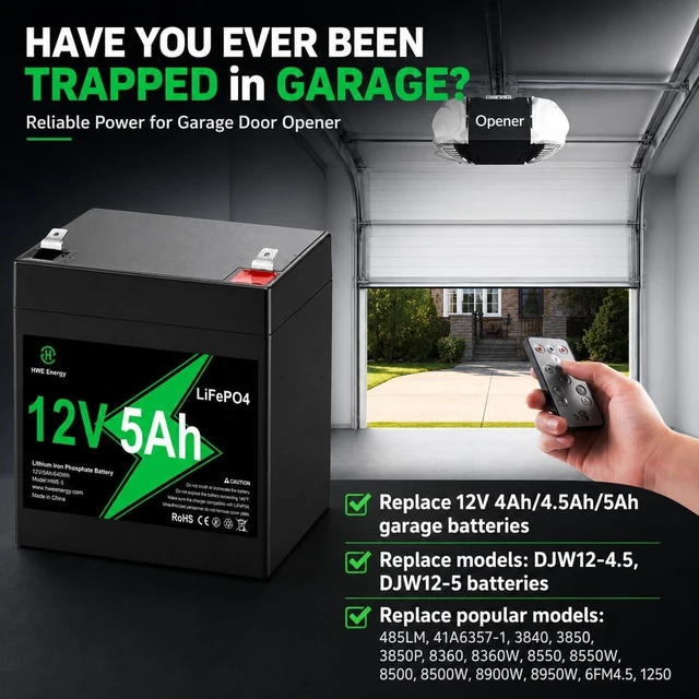 Alt view image 2 of 7 - 12V 5Ah Lithium Battery for Liftmaster 485LM Chamberlain Garage Door Opener
