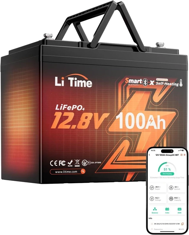 Main image of Litime 12V 100Ah Self Heating RV LiFePO4 Battery for Camper, Travel Trailer