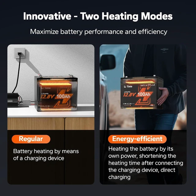 Alt view image 2 of 7 - Litime 12v 100Ah RV Self-Heating LiFePO4 Lithium Battery for Camper (2Pack)