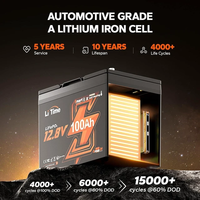 Alt view image 7 of 7 - Litime 12v 100Ah RV Self-Heating LiFePO4 Lithium Battery for Camper (2Pack)