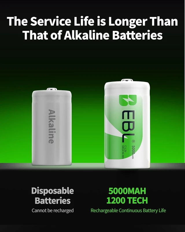 Alt view image 3 of 7 - EBL Rechargeable C Batteries 5000mAh Ni-MH C Size Battery, Pack of 8