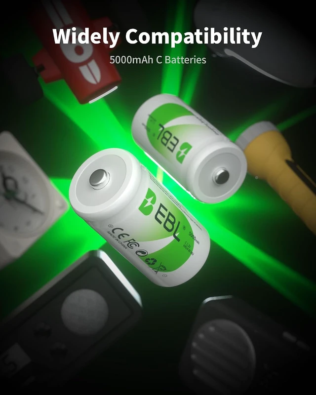Alt view image 7 of 7 - EBL Rechargeable C Batteries 5000mAh Ni-MH C Size Battery, Pack of 8