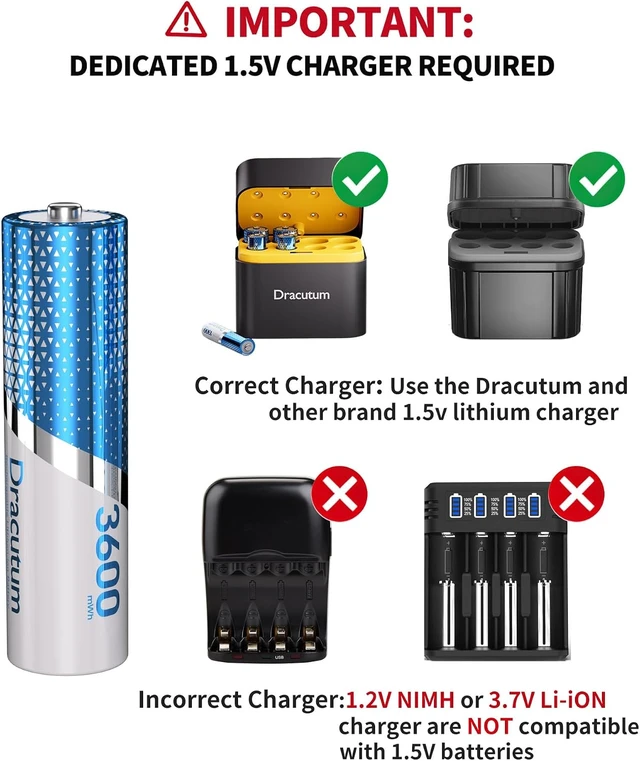 Alt view image 2 of 7 - 8 Pack 1.5V Rechargeable AA Batteries Lithium 3600mWh