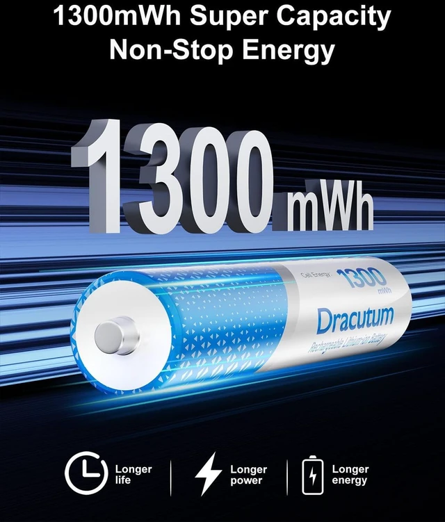 Alt view image 2 of 7 - Rechargeable AAA Batteries with Charger 8-Pack, 1300mWh 2H Fast Charge