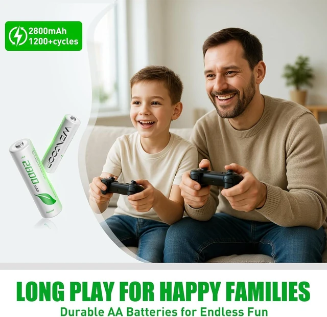 Alt view image 3 of 7 - Rechargeable AA Batteries, 2800mAh High Capacity Double A Batteries 12Pack NiMH AA Rechargeable Batteries for Household, Toys & Gaming Controllers - Long Battery Life 1.2V Low Self Discharge