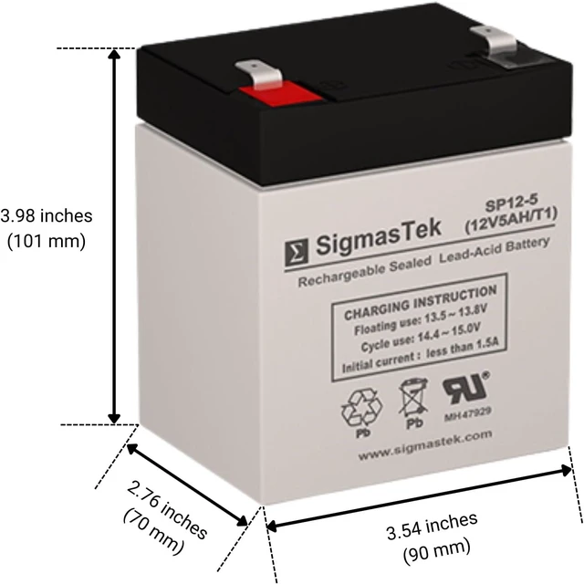 Alt view image 2 of 7 - SigmasTek Leoch DJW12-4.5 Compatible Battery, 12V 5Ah F1
