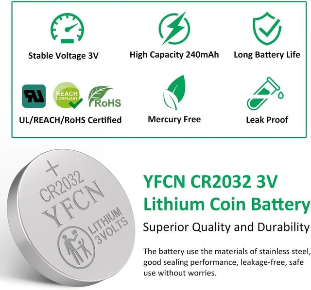 Alt view image 2 of 7 - YFCN CR2032 Battery 3V Lithium Battery 40 Count Pack CR2032 Batteries - CR 2032 Coin Cell Batteries for AirTag, Key Fob, Remotes- 10 Years Shelf Life