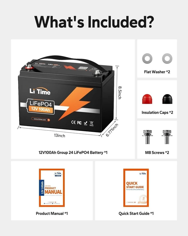 Alt view image 5 of 5 - Litime 2 Packs 12V 100Ah LiFePO4 Battery, Group 31 Lithium Batteries for RV