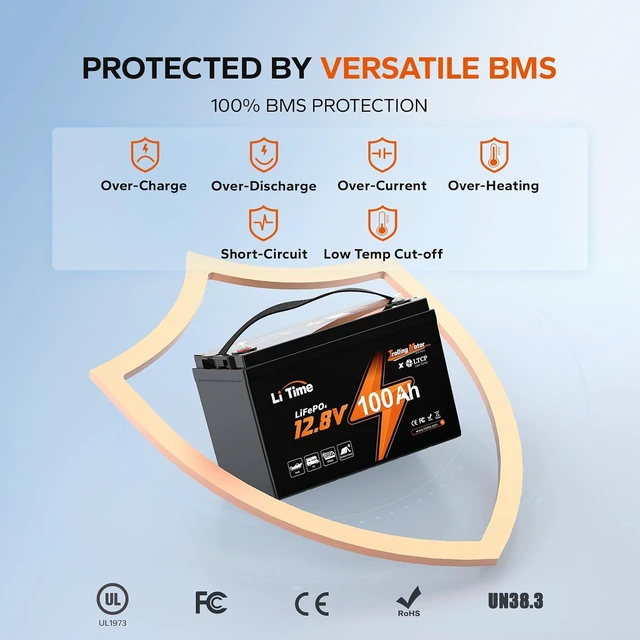 Alt view image 4 of 7 - Litime 12V 100Ah Trolling Motor LiFePO4 Battery for Marine, Boat, RV, Yacht