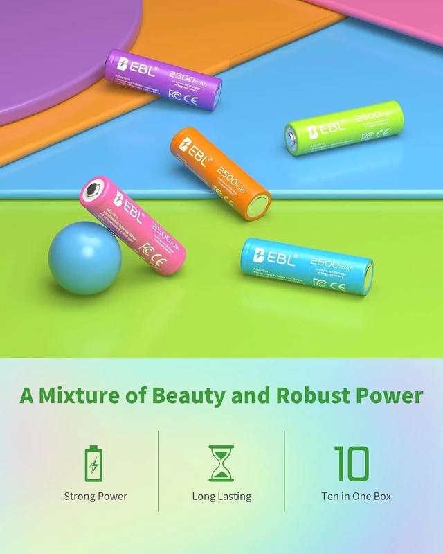 Alt view image 4 of 7 - EBL Rechargeable AA Batteries 2500mAh 1.2V Ni-MH Double AA Battery 10 Pack