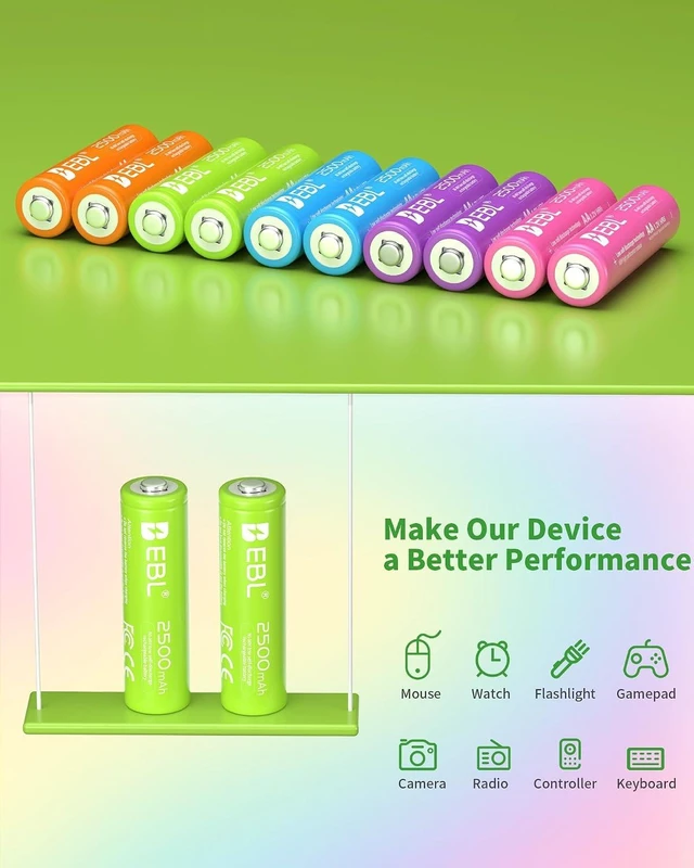 Alt view image 5 of 7 - EBL Rechargeable AA Batteries 2500mAh 1.2V Ni-MH Double AA Battery 10 Pack
