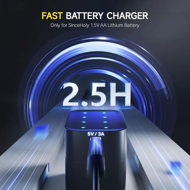 Alt view image 5 of 6 - 8 Pack 1.5V 3600mWh AA Lithium Rechargeable Batteries with Charger